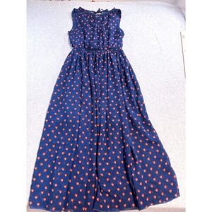 Maison Jules Dress Small Blue Red Heart Print Sleeveless Midi Maxi Fit Flare